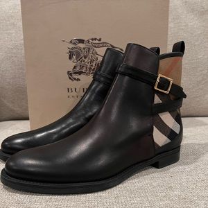 Burberry check leather boots